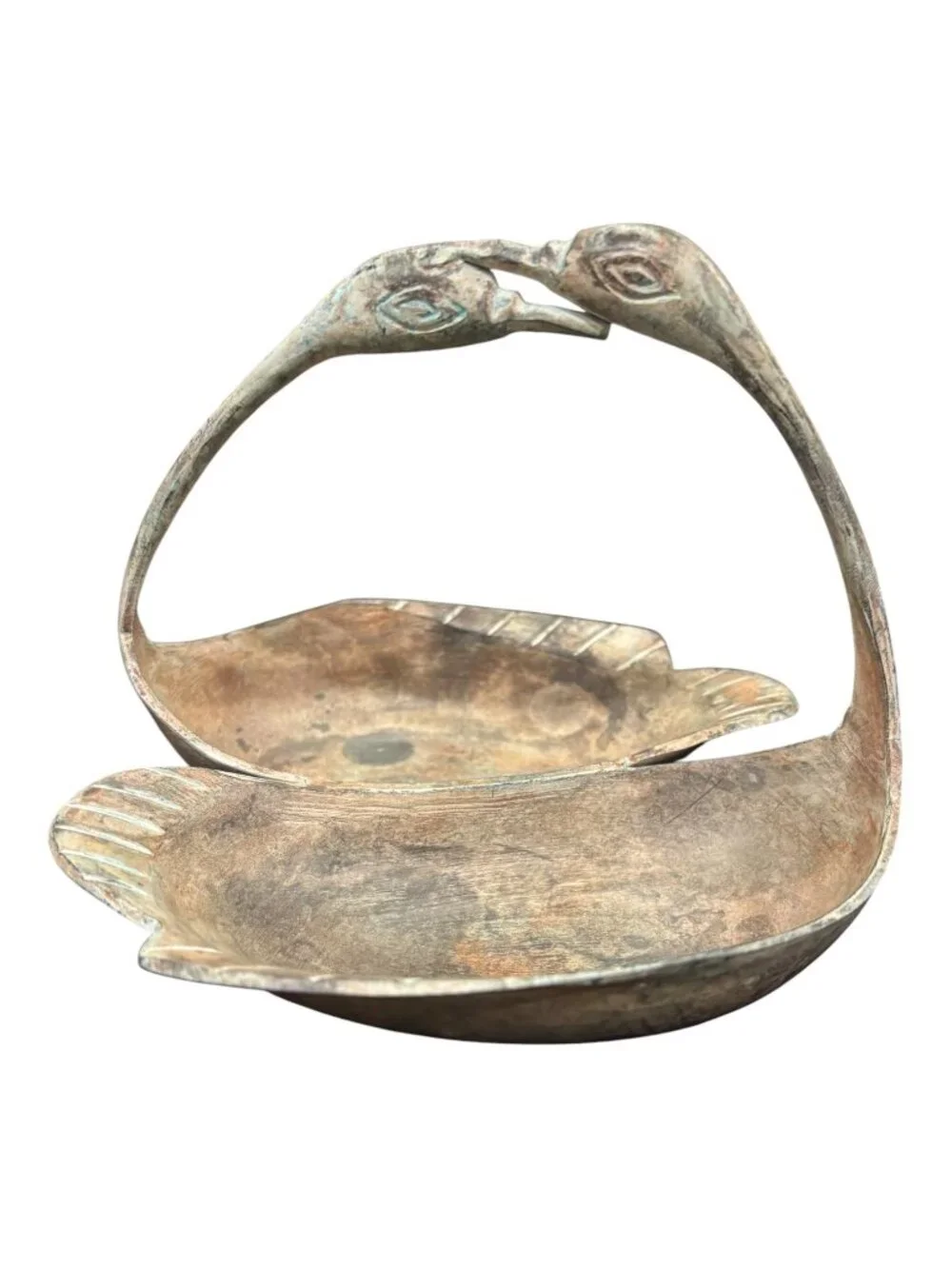 Vintage Solid Brass Double Swan Dish GATCO India Trinket Candy Nut Bowl Decor